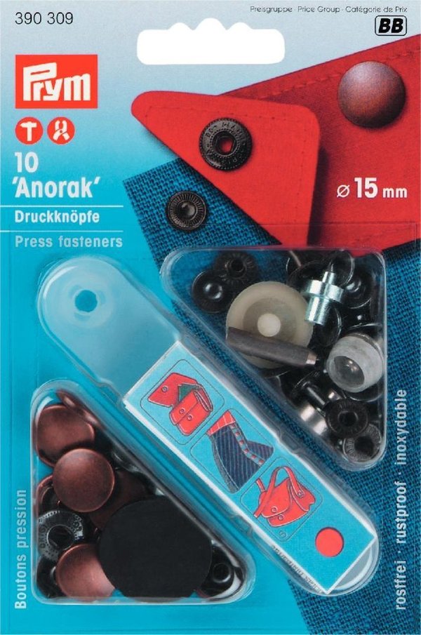Druckknopf nähfrei Anorak altkupfer | 15mm (10 Stk.)