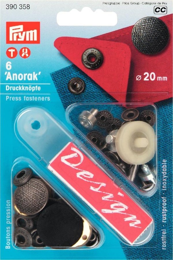 Druckknopf nähfrei "Anorak Design" altsilber | 20mm (6 Stk.)
