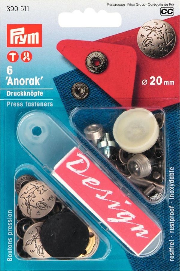 Druckknopf nähfrei "Anorak Design" Excursion mattsilber | 20mm (6 Stk.)