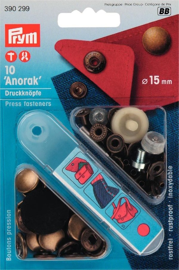Druckknopf nähfrei Anorak altmessing | 15mm (10 Stk.)