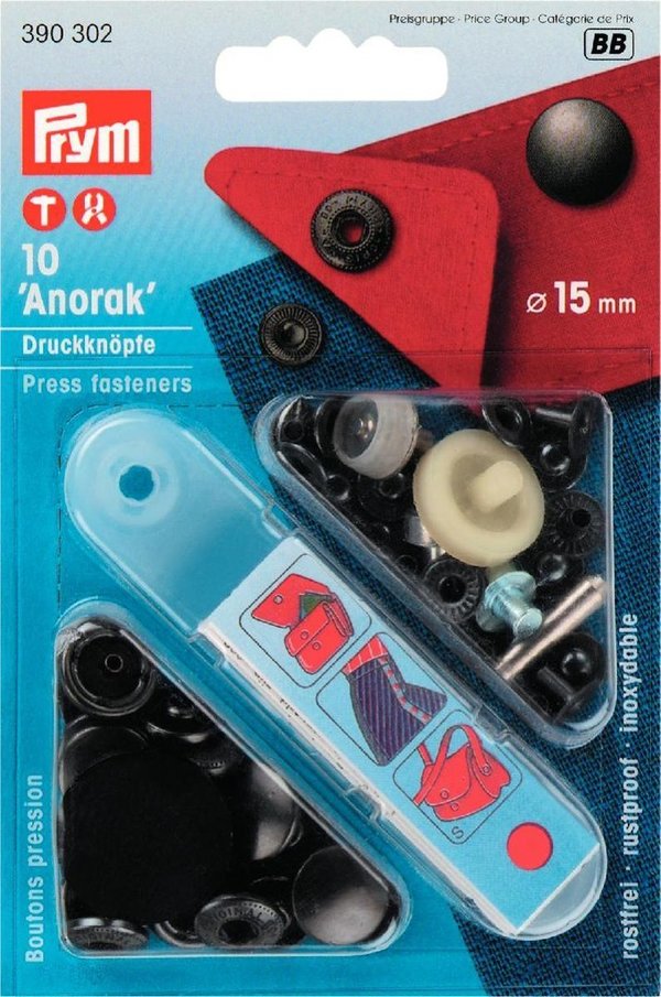 Druckknopf nähfrei Anorak brüniert | 15mm (10 Stk.)