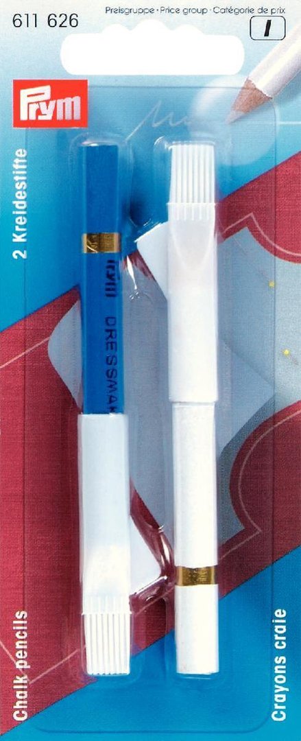Schneiderkreidestift 11cm weiß/blau 2 Stk.